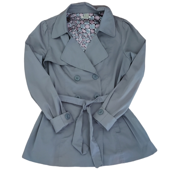 Vertigo Paris Blue/Gray Trench Coat Doble Breasted Button Down Jacket Size XL - Picture 15 of 15